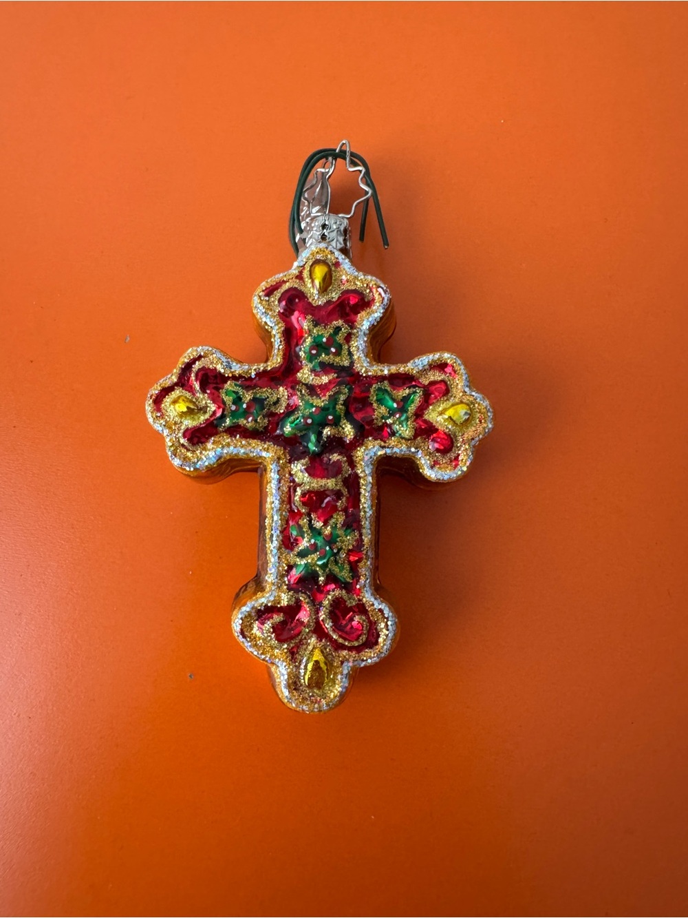 VINTAGE CHRISTOPHER RADKO COLLECTIBLE TREE ORNAMENT. CROSS WITH BEAUTIFUL DETAIL